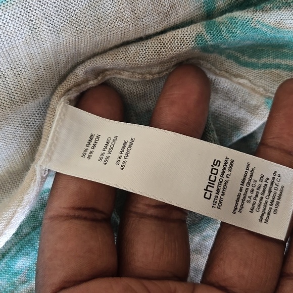 Chico's Green and Cream Open Front Lightweight Cardigan Office Business Casual - Picture 5 of 6